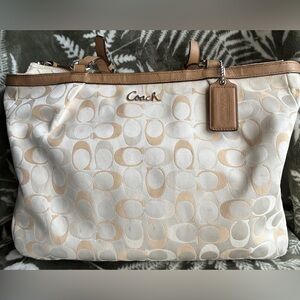 Coach Beige and Tan Signature Jacquard Tote